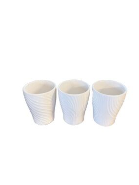Set of 3 White Textured Ceramic Pots